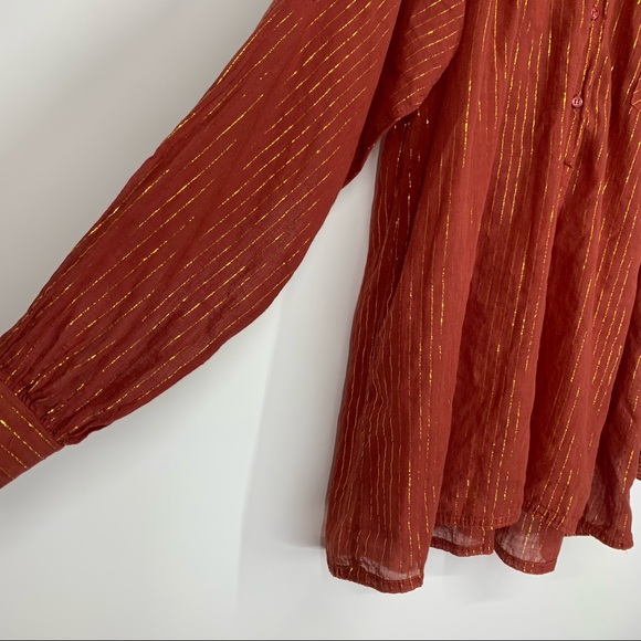 Club Prive Gold Metallic Pinstripe Burnt Orange Boho Blouse San Diego New York - Picture 5 of 16